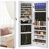 SONGMICS Schmuckschrank Spiegelschrank mit LED und Ganzkörperspiegel, weiß