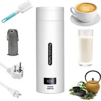 TUWENA Wasserkocher Elektrischer Wasserkocher Klein 500ML, 3 in 1 Elektrische Wassertasse, Heizbecher mit Temperatureinstellung für Reise mit Bürsten und Taschen