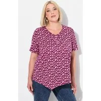 Ulla Popken T-Shirt T-Shirt Herzen Zipfelsaum V-Ausschnitt Halbarm