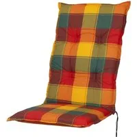 Sun Garden Hochlehnerauflage Hochlehner Prato 90887-4 gelb-grün-terra-blau kariert 120x51x7,5 cm, (1 St), Halteband verstellbar mit Bindebändern