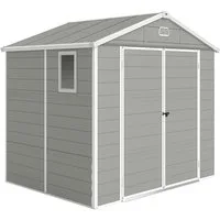 furnicato Garten-Geräteschrank Kunststoff Gartenhaus 240x190x228 cm in Hellgrau, BxT: 190x240 cm