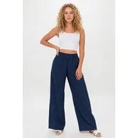 Kendindza Collection Leinenhose Sommerhose Damen leicht Locker weite Leinenhose Sommer Hose lang 100% Leinen, elastischer Gummibund, weites Bein Palazzo-Schnitt
