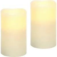 I.GE.A. LED-Kerze LED-Kerzen Flackernd Warmweiß 2er Set Stumpenkerze Deko Valentinstag (2-tlg), Romantische Dekoration Creme Echtwachs romantisch