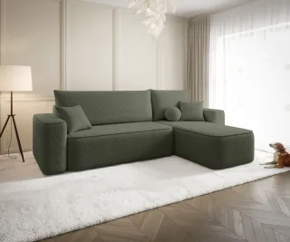 Ecksofa Schlafsofa Sofa AGEPO Stoff Quelle Moosgrün Ottomane Rechts