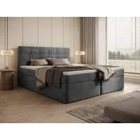 thematys Boxbett Luxus mit Bettkasten 140x200–200x200cm - Velours oder Bouclé Bezug (Polsterbett Bonnellfederkern Matratze H3 + Gratis 3cm Topper, – Doppelbett mit Stauraum - Boxbett)