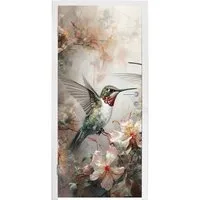 MuchoWow Türtapete Kolibri - Vögel - Blumen - Pflanzen, Matt, bedruckt, (1 St), Selbstklebende Tapete, Folie für Möbel, 75x205 cm