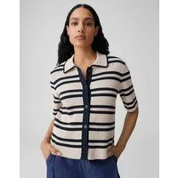OPUS Strickjacke Dertiny aus Strick mit Crochet Optik kontrastreiche Konturen, gestreift, schwerer Stoff, Casual