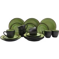 Kaffeeservice KORFI, Grün, Schwarz, Effektglasur, (18-tlg), 6 Personen, Keramik, Spülmaschinengeeignet