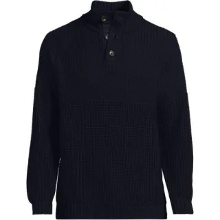 Strukturierter Troyer-Pullover Drifter, Herren,  Blau, Baumwolle, by Lands' End