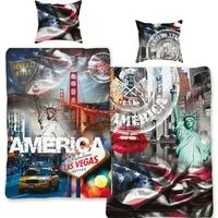 BERONAGE Wendebettwäsche USA Stars and Stripes Bettwäsche Linon / Renforcé, 100% Baumwolle, 2 teilig, 135x200 + 80x80 cm