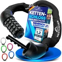 Nextcover Kettenschloss NEXTCOVER® Fahrradschloss LockOne mit Zahlencode oder Schlüssel