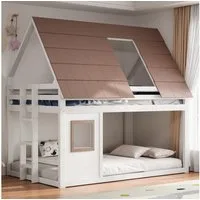 Merax Etagenbett mit Dach, Fenster und Leiter (1-St), Kinderbett 140x200cm, Kieferholz Jugendbett Stockbett Hausbett