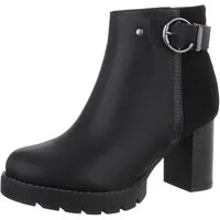 Ital-Design Damen Freizeit High-Heel-Stiefelette (87740292) Blockabsatz Stiefeletten in Schwarz