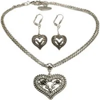 Alpenflüstern Ketten-Set Trachtenschmuck-Set Trachten-Halskette und Ohrstecker Strassherz Hirsch (antik-silber-farben), - Damen-Trachten-Schmuck, Trachtenset Trachtenkette und Trachten-Ohrringe