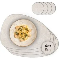 matches21 HOME & HOBBY Platzset Ovales Tischset mit Glasuntersetzer, 4er Set, in Beige meliert, (4-St), Hitzebeständige abwaschbare PVC Platzsets
