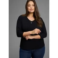 Laura Scott CURVE 3/4-Arm-Shirt Große Größen mit V-Ausschnitt und lockerer Passform