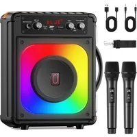 JYX Tragbare Karaoke Anlage mit 2 kabellosen Mikrofonen Bluetooth-Lautsprecher (Bluetooth, mit TWS Stereo, LED Lichteffekten (ohne Tablet)