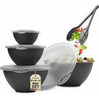 Hausfelder Salatschüssel Schüssel Set + Salatbesteck 10-tlg, Kunststoff, (Set, 10-tlg), Schüsseln 1x6 L, 1x3,6 L, 1x1,9 L, 1x0,7 L + Salatbesteck