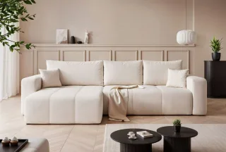 Ecksofa Schlafsofa Sofa LEROS XL in Stoff Manila Creme Ottomane Links