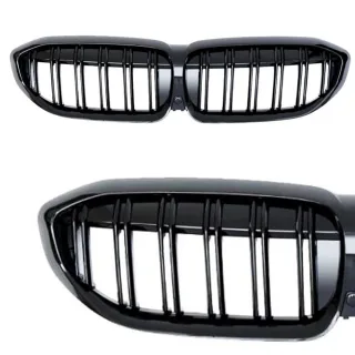 Kühlergrill Sportgrill mit DOPPELRIPPE in Schwarz Glanz Sport Ausführung für BMW 3er G20 G21 ab 2019-