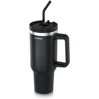Arendo Thermobecher Thermal Mug 1200 ml, Tumbler, Becher mit Deckel, Henkel und Strohhalm, 4-tlg., Edelstahl, doppelwandig, Vakuumgehäuse aus Edelstahl, luftdichter Verschluss