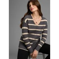Laura Scott Streifenpullover softer Übergangsstrick mit V-Ausschnitt in lässiger Passform