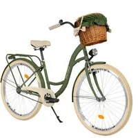 Milord Cityrad Milord City Fahrrad Weidenkorb Damen, 28/26 Zoll, Grün-Creme, 1-Gang, 1 Gang, (Fahrradständer, Gepäckträger, Klingel, Korb, Kotflügel)