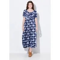 Ulla Popken Dirndl Leinenmix-Maxikleid Rundhals Halbarm Taschen