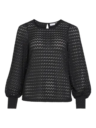 VILA - VIADANO O-NECK L/S TOP/TES Schwarz - Gr. - S