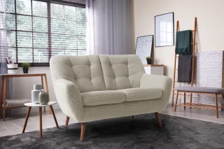 exxpo - sofa fashion 2-Sitzer "Scandi, bequem, aufwendige Rückenpolsterung für mehr Sitzkomfort" akuelle Farben in hochwertige Bezugsqualitäten, Holzfuß