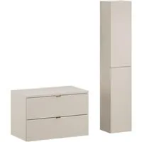 Lomadox Badmöbel-Set DURANGO-56, (Spar-Set, 2-St., Waschtischunterschrank Hochschrank), Unterschrank 80cm breit, kaschmir, versch. Griffvarianten