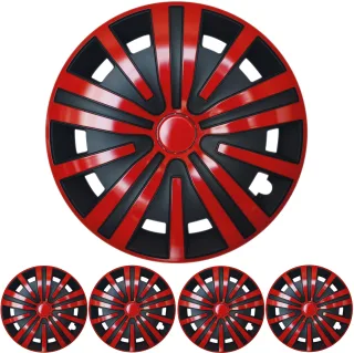 16 ZOLL 4x PREMIUM DESIGN Radkappen Radzierblenden Set "Spinel" in Rot / Schwarz
