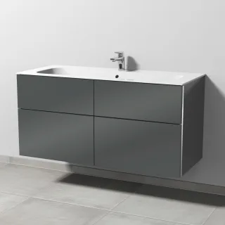 Sanipa 3way Keramik-Set Finion Keramik-Waschtisch und Unterbau mit 4 Auszügen, Anthrazit-Glanz BS40279