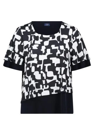 Vera Mont - Blusenshirt Dunkelblau/Weiß - Gr. - 42