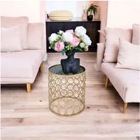 KEINerlei® Beistelltisch Beistelltisch Rund Metall Gold Glas Couchtisch Nachttisch