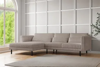 Ecksofa Designersofa AGADA in Stoff Poso Beige Ottomane Links