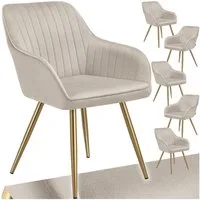 tectake Esszimmerstuhl Polstersessel gepolstert, in Samtoptik, gesteppt, 58 x 62 x 82 cm (Küchenstuhl Marilyn in taupe/gold, 6 St), schlanke, goldene Stahlbeine, bodenschonend, Belastbarkeit 120 kg