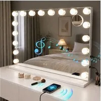 Nettlife Schminkspiegel Beleuchtung LED Spiegel 3 Lichtmodi Hollywood Style Beleuchtung USB (3-farbig einstellbares Licht mit Memory-Funktion, Touchscreen), 80*14*60cm Touch-Steuerung Musikfunktion ideal für Schminken Frisieren
