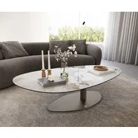 DELIFE Couchtisch Edge, Oval 140x75 cm Keramik Minas Melange Vibany Metall Effektfinish Titan