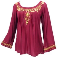 Guru-Shop Longbluse Bestickte Elfenbluse, Boho Damenbluse - weinrot alternative Bekleidung