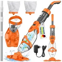 tillvex Poolbodensauger Poolsauger mit Akku & Teleskopstange + Ersatzfilter bis zu 15 m³, (Set, Pool Bodensauger elektrisch Poolreiniger mit Filter & 60 min Laufzeit), Handsauger Reinigungsset kabellos