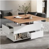 Merax Couchtisch höhenverstellbarer Sofatisch Beistelltisch anhebbarer Tischplatte (1-St., 100x50x52cm), Wohnzimmertisch mit ausklappbarer Esstisch, 4 Schubladen & Stauraum