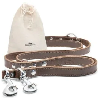 Freudentier Hundeleine aus zertifiziertem Leder 2m, verstellbar dunkelbraun 2 cm
