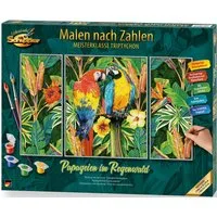 Schipper Malen nach Zahlen Meisterklasse Triptychon - Papageien im Regenwald, Made in Germany