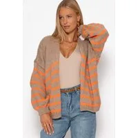 SASSYCLASSY Cardigan Gestreifter Cardigan mit Außennähten für Damen Weicher Cardigan aus Strick mit offenem Schnitt Beige Grau Schwarz
