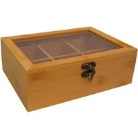 hausleben Teebox Tee Organizer,Aufbewahrungsbox,kompakte Teedose für Küche, 21x16x7,5cm, (Packung, 1-tlg., 6 Fächer für Teebeutel), aus Bambus mit transparentem Deckel