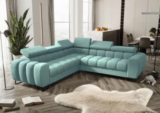 Ecksofa Schlafsofa BASTIEN in Stoff Moly Sky Seite Universal