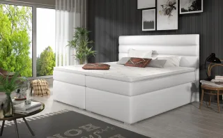 Boxspringbett Schlafzimmerbett FESTO 180x200cm Kunstleder Soft Weiss