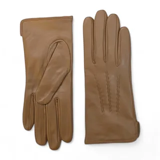 Damen-Fahrhandschuhe aus hellbraunem italienischem Leder mit weichem Wollfutter und Winter-Ziernahtdesign