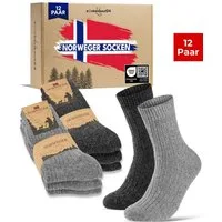 sockenkauf24 Norwegersocken Wintersocken warme Wollsocken Damen & Herren (12-Paar) gepolsterte Frotteesohle - 20100
